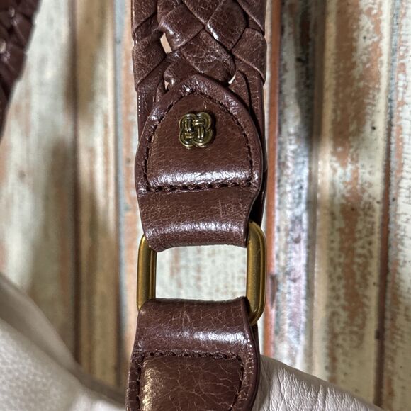 Elliott Lucca Large Cream Leather Handbag Hand Painted Peacock Feather S… - Picture 2 of 16